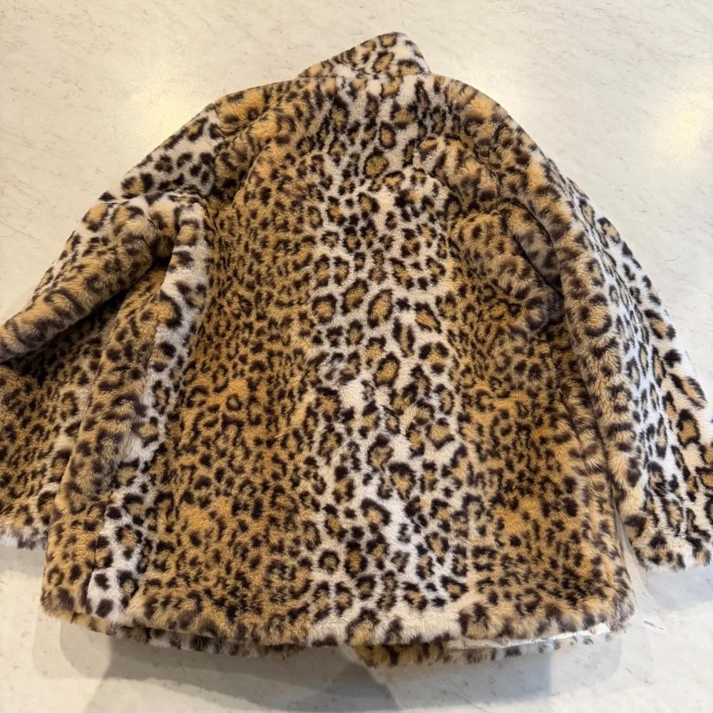 Hayden Kids Leopard Print Faux Fur Coat